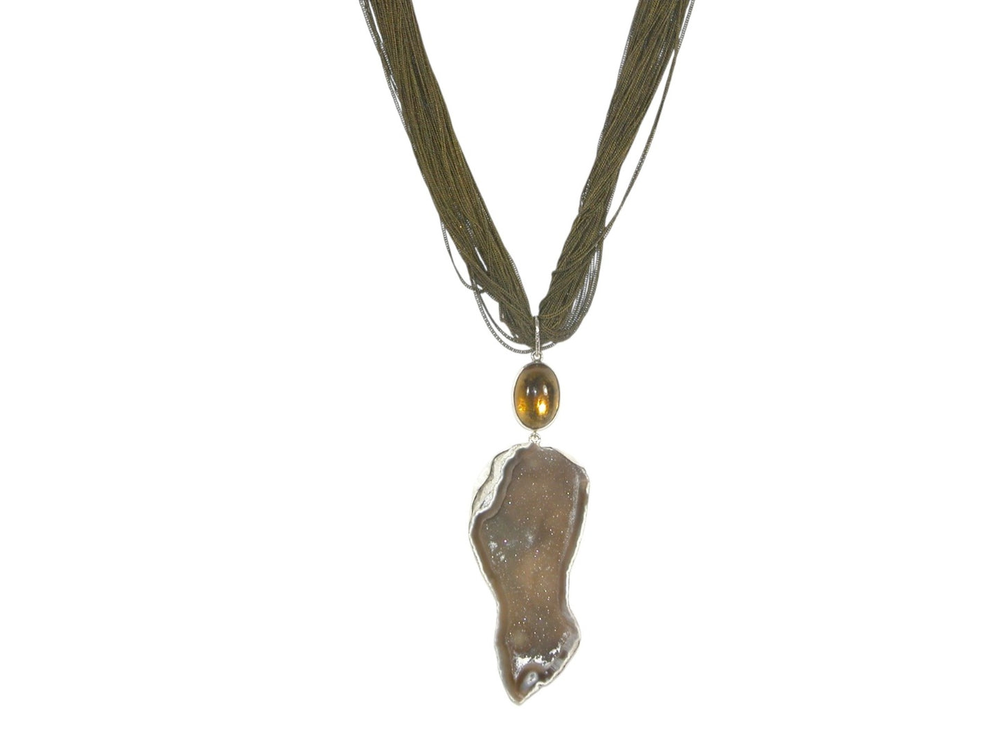 33601 Collector's Drusy with Whisky Topaz on Chains Necklace