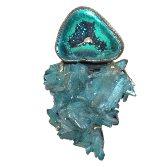 Aura Quartz Sterling Silver with Brazilian Agate Drusy Pin and Pendant