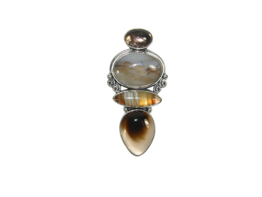 Four Piece Montana Agate with Smoky Topaz Sterling Silver Pin Pendant