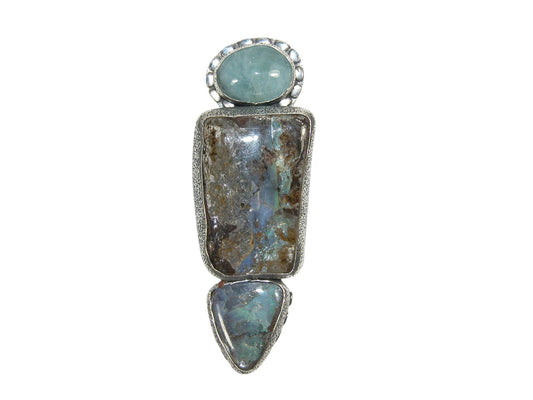 Aquamarine and Boulder Opal Sterling Silver Pin Pendant