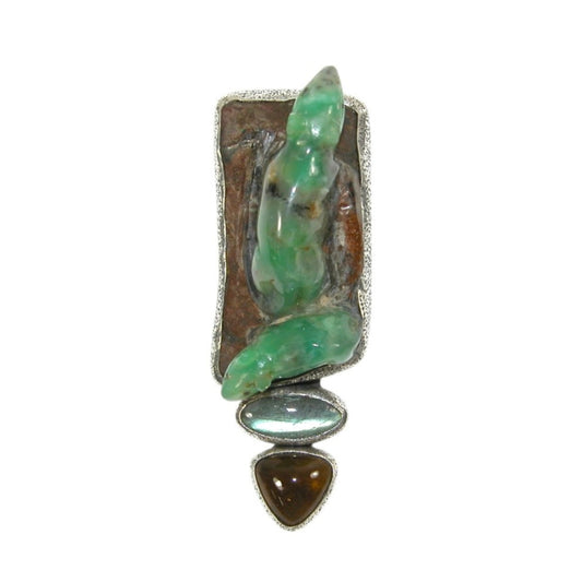 Hand Carved Chrysoprase Animals with Whisky Topaz Sterling Silver Pin and Pendant