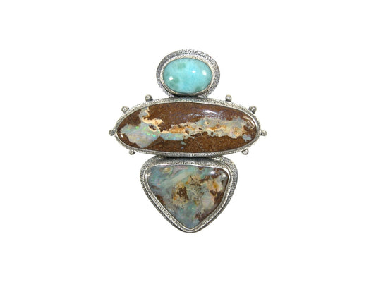Larimar and Boulder Opal Sterling Silver Pin Pendant