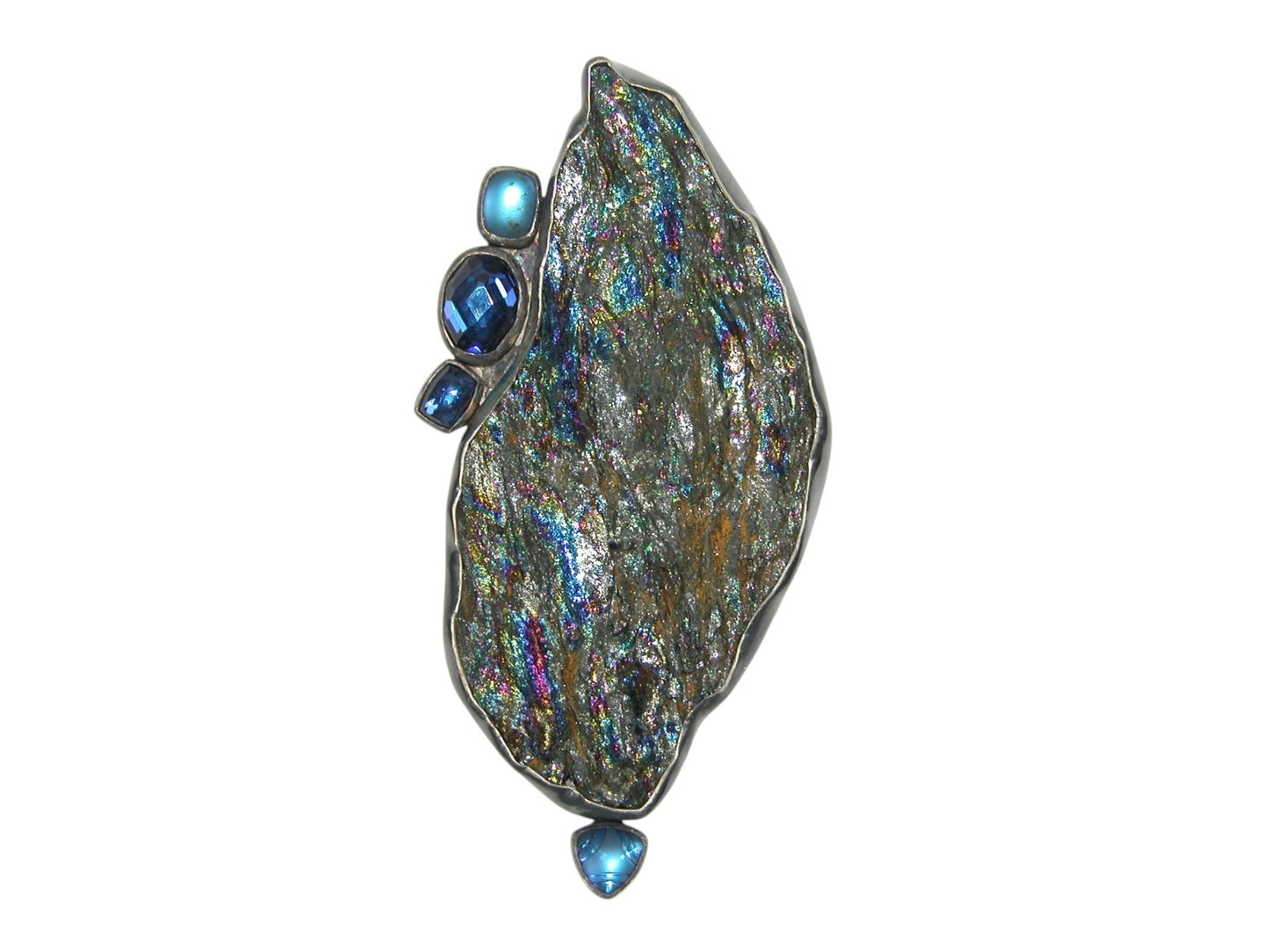 33624 Rainbow Pyrite with Celestial Quartz Sterling Silver Pin Pendant