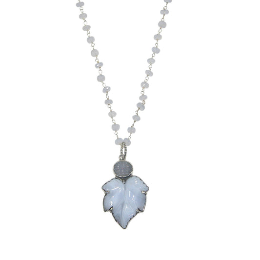 Carved Leaf Beaded Sterling Silver Necklace and Pendant