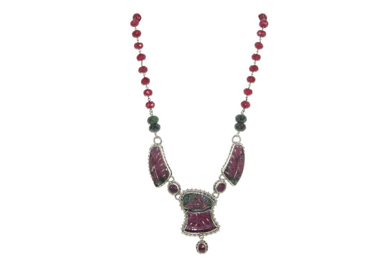 Hand Carved Frog Ruby Zoisite Sterling Silver Necklace