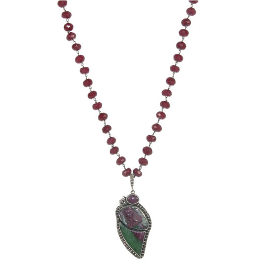 33651 Hand Carved Ruby Zoisite with Ruby Necklace