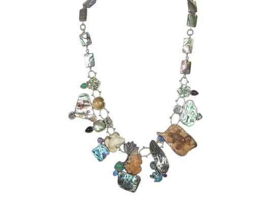 33654 Hand Carved Frog with Abalone Sterling Silver Toggle Necklace