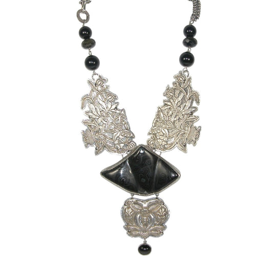 33659 Antique Collector's Silver and Psilomelane Necklace