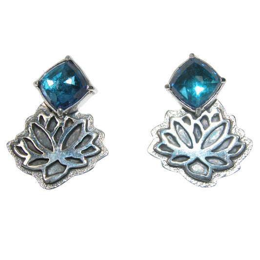 33884 Blue Celestial Quartz Lotus Sterling Silver Earrings