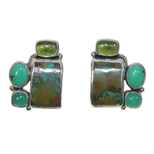 Turquoise, Peridot Sterling Silver Earrings