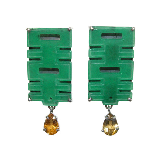 Carved Green Agate Sterling Silver Earrings