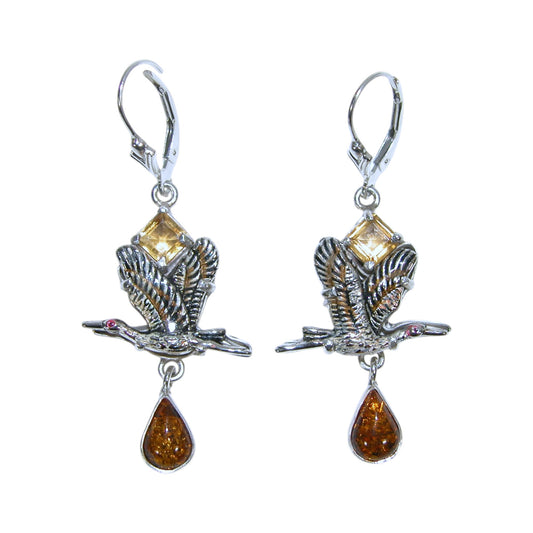 33888L Carnelian Citrine Hand Enamel Sterling Silver Earrings