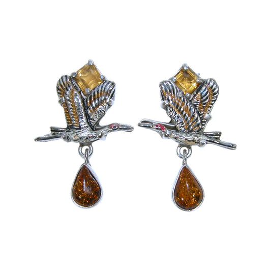 33888 Carnelian Citrine Hand Enamel Sterling Silver Earrings
