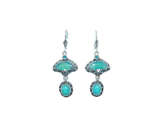 33891L Hand Enameled Fan, Amazonite, Sterling Silver Earrings