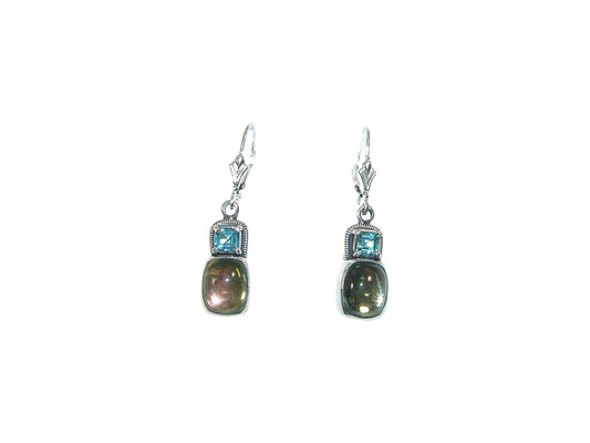 33892L Blue Topaz, Yellow Quartz, Sterling Silver Dangle Earrings