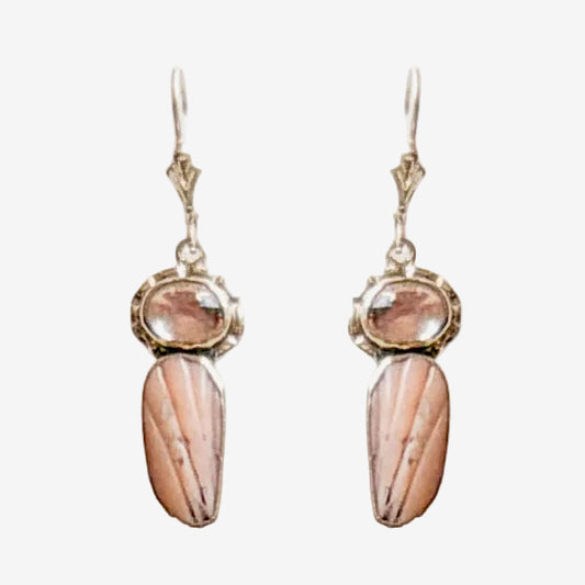 33899A Hand-Carved Rhodochrosite, Pink Quartz Earrings