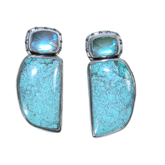 33906 Turquoise, Celestial Quartz Sterling Silver Earrings