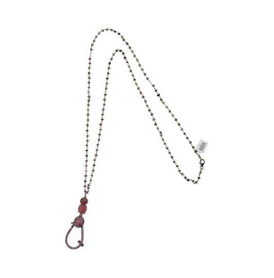 33911 Tourmaline Beaded Caribiner Sterling Silver Necklace