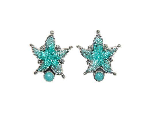 33913C Hand Enameled Starfish with Amazonite, Sterling Silver