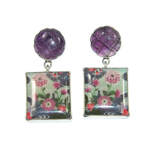 Carved Amethyst Sterling Silver Earrings