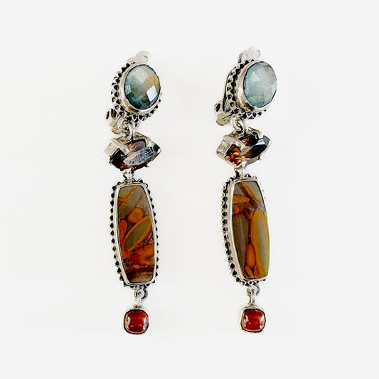 33916 Labradorite, Peanut Wood, Hessonite, Whiskey Topaz Earrings