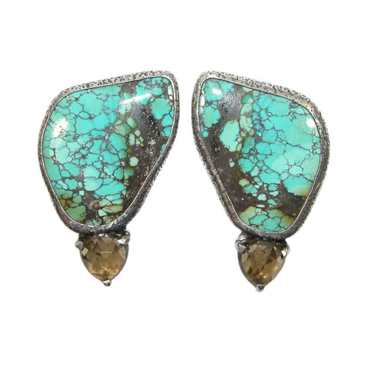 33929 Turquoise Two Stone Sterling Silver Earrings