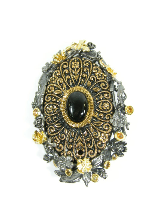 3392 Citrine, Onyx, Vermeil and Rhodium Over Sterling Silver Pin Pendant