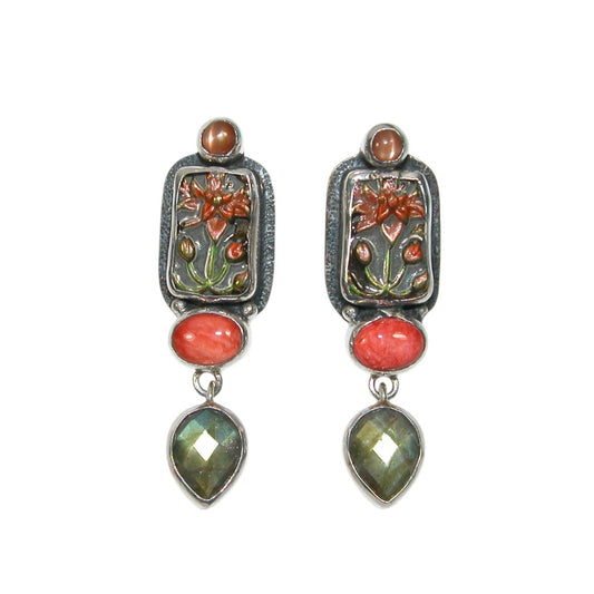 33934 Flower Enamel Labradorite Sterling Silver Earrings