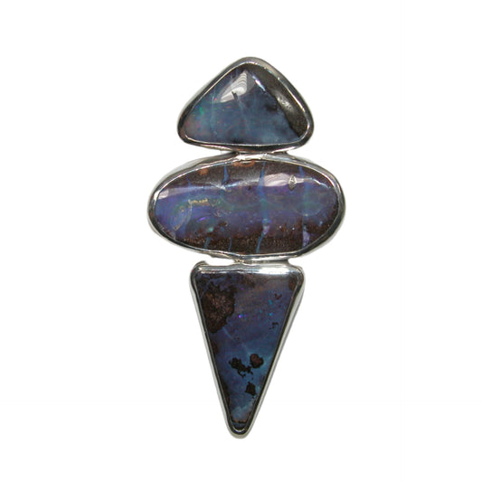 Three Stone Boulder Opal Sterling Silver Pin and Pendant