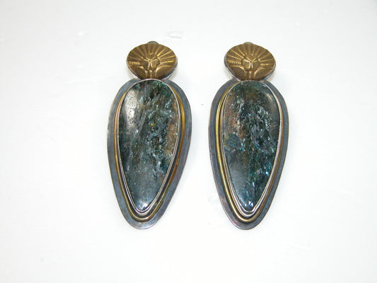 33946 Black Apache Gold Teardrop Sterling Silver Earrings