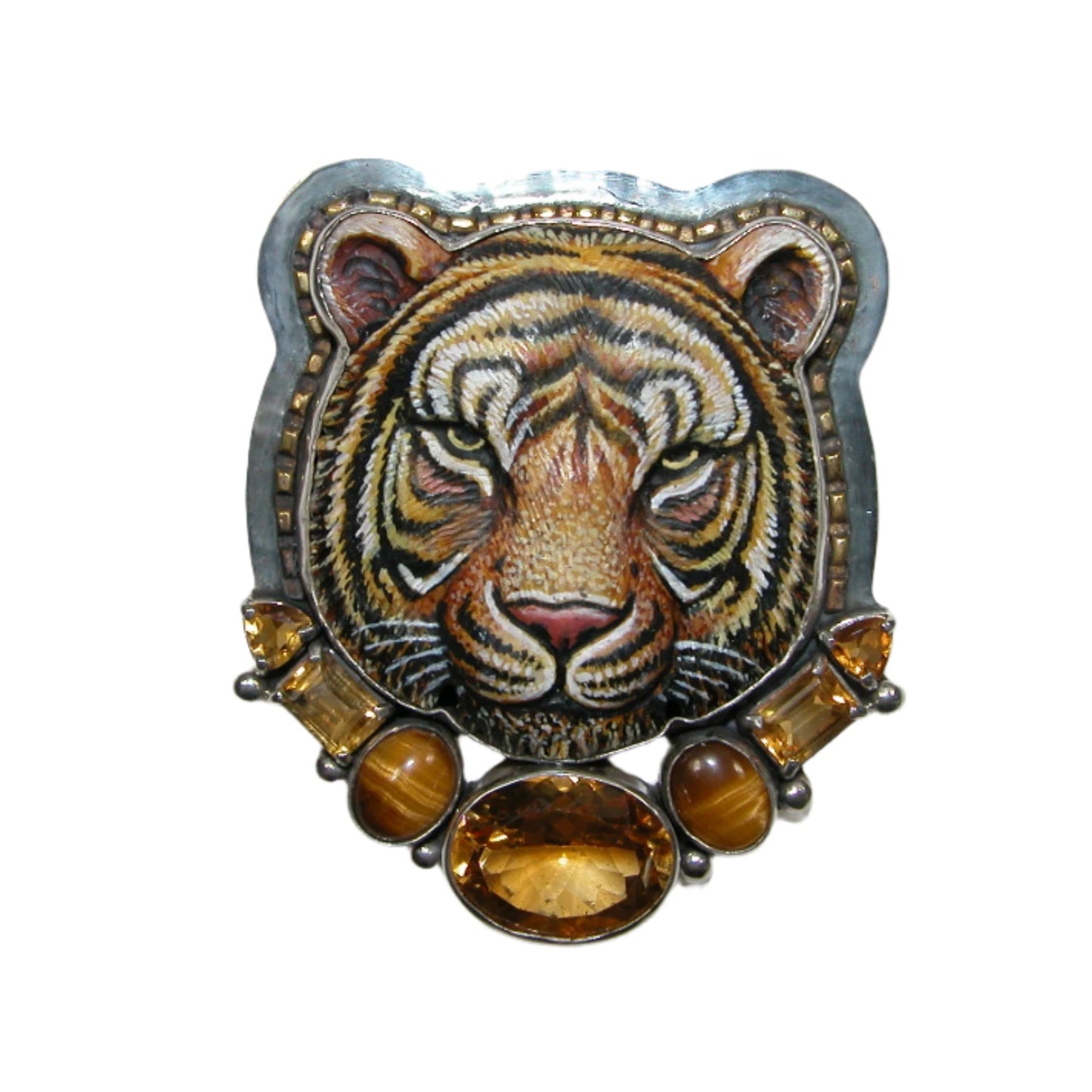 33953 Carved Tiger Sterling Silver Pin and Pendant