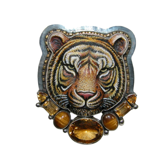 33953 Carved Tiger Sterling Silver Pin and Pendant