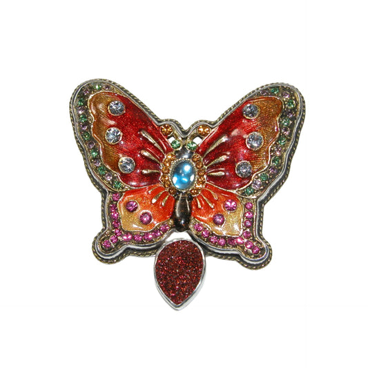 Drusy Enameled Butterfly Sterling Silver Pin and Pendant