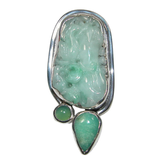 Carved Jade Sterling Silver Pin and Pendant