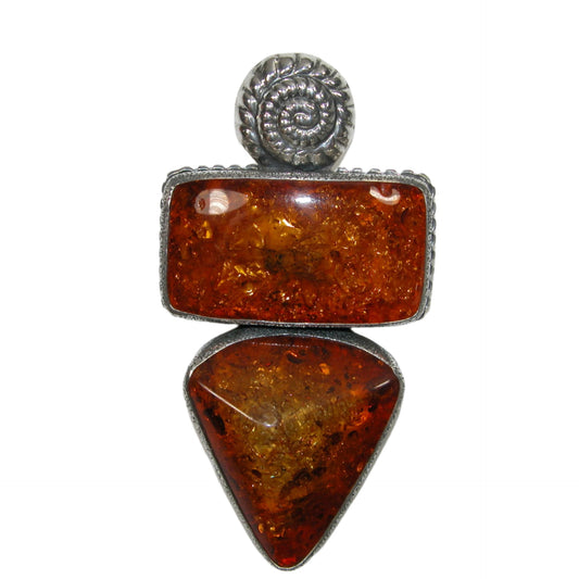 33958 Two Stone Amber Sterling Silver Pin and Pendant