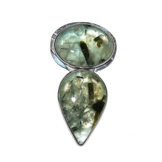 Two Stone Green Pyrite Sterling Silver Pin and Pendant