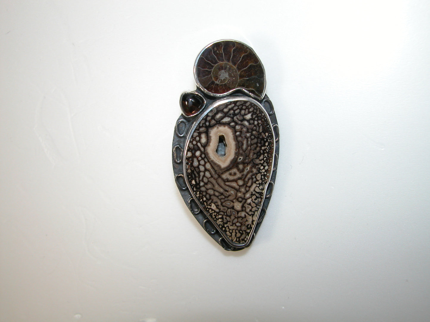 33967 Dinosaur Bone, Ammonite Sterling Silver Pin and Pendant