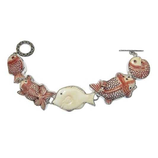 33970 Carved Fish Sterling Silver Bracelet