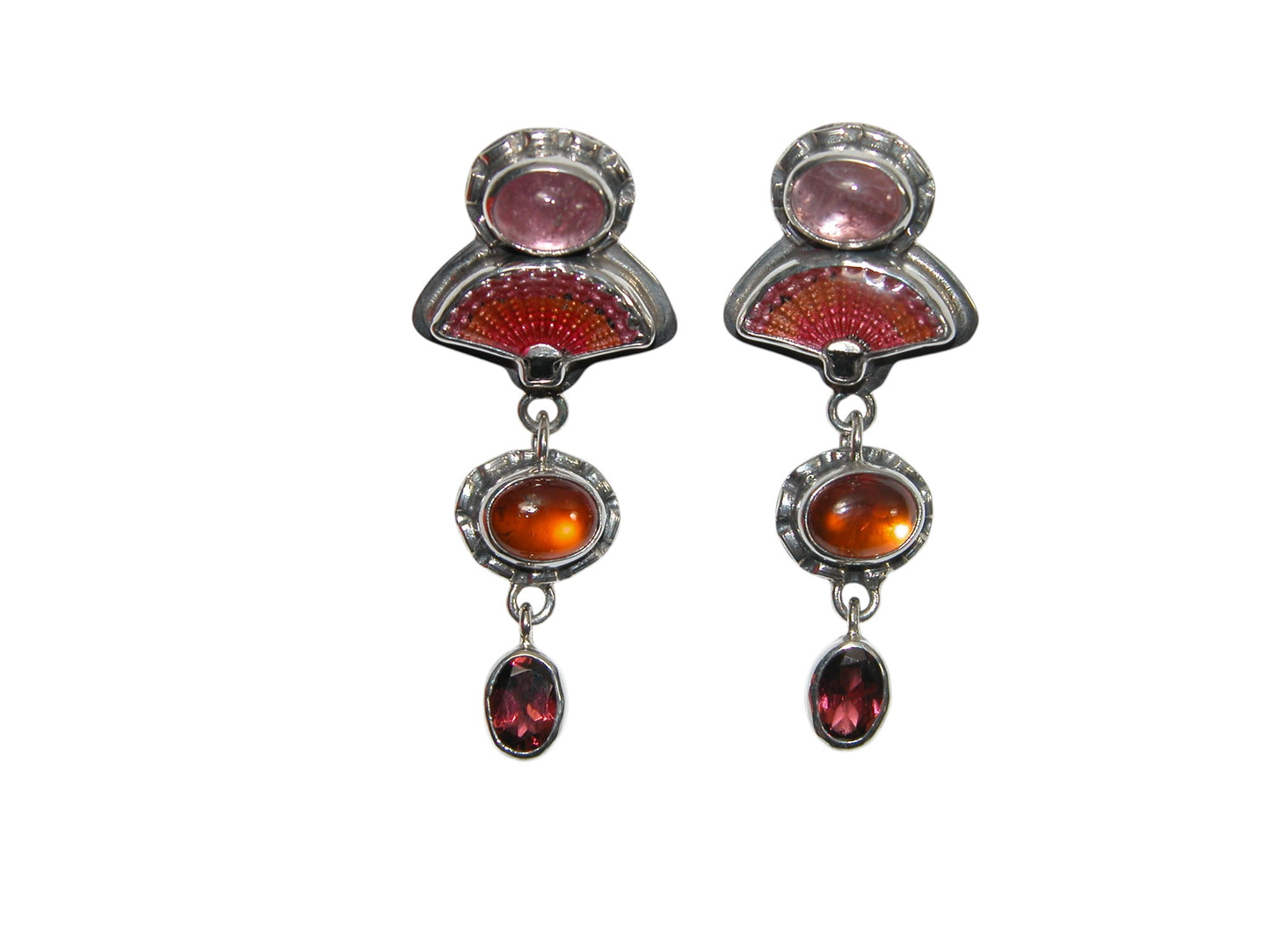 33989 Hand Enamel Fan Carnelian Sterling Silver Earrings