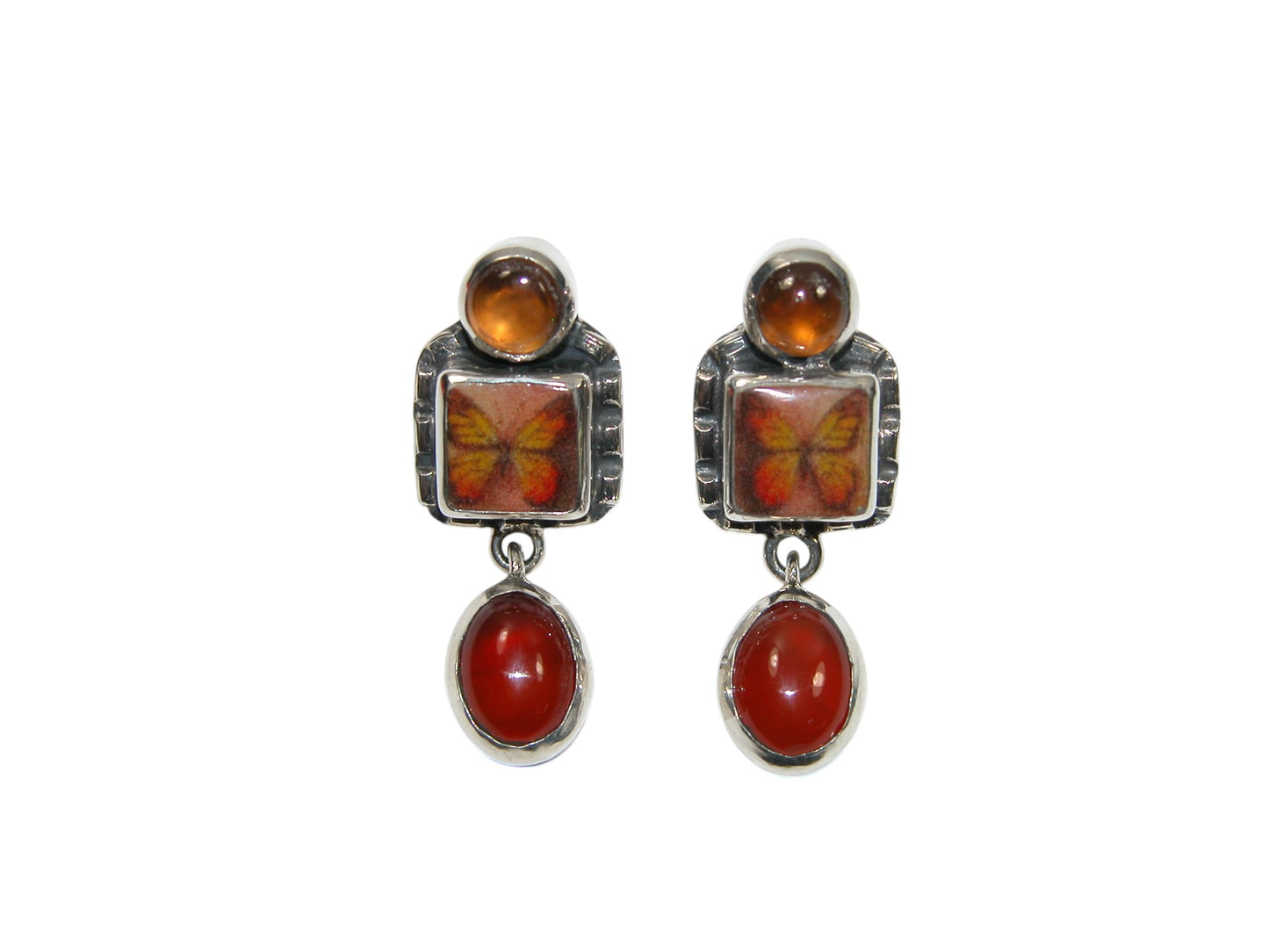 33990 Butterfly Handmade Tile, Carnelian, Sterling Silver Earrings