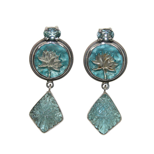 Lotus Blue Topaz Sterling Silver Earrings