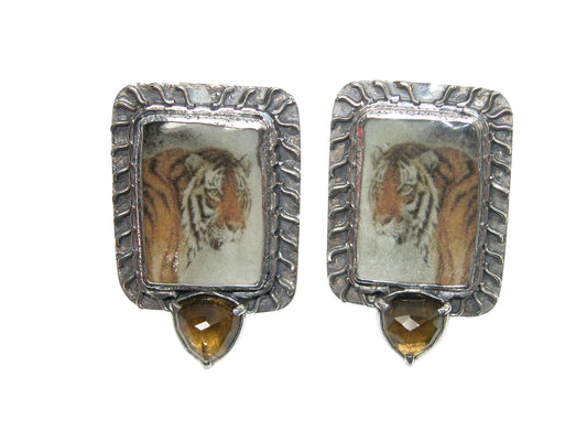 34029 Sterling Silver Hand Painted Tiger Earrings