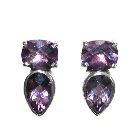 34002 Purple Amethyst Two Stone Sterling Silver Earrings