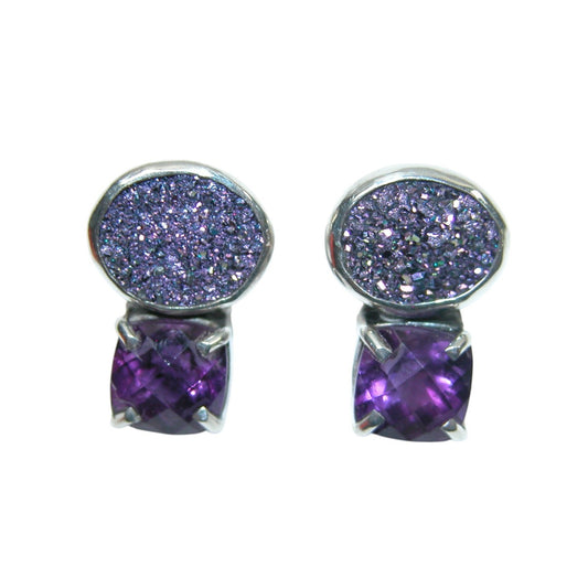 34004 Amethyst Drusy Sterling Silver Earrings