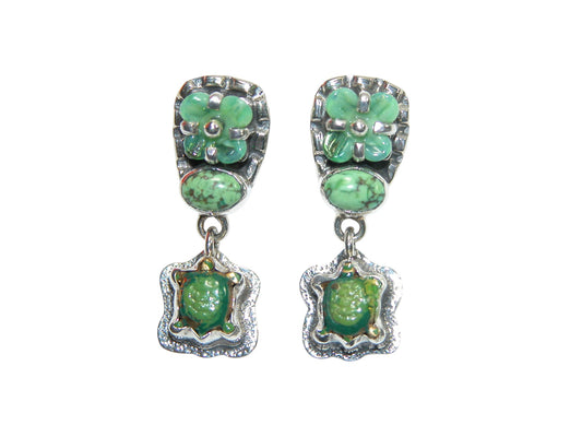 34006 Turtle Green Turquoise Sterling Silver Earrings