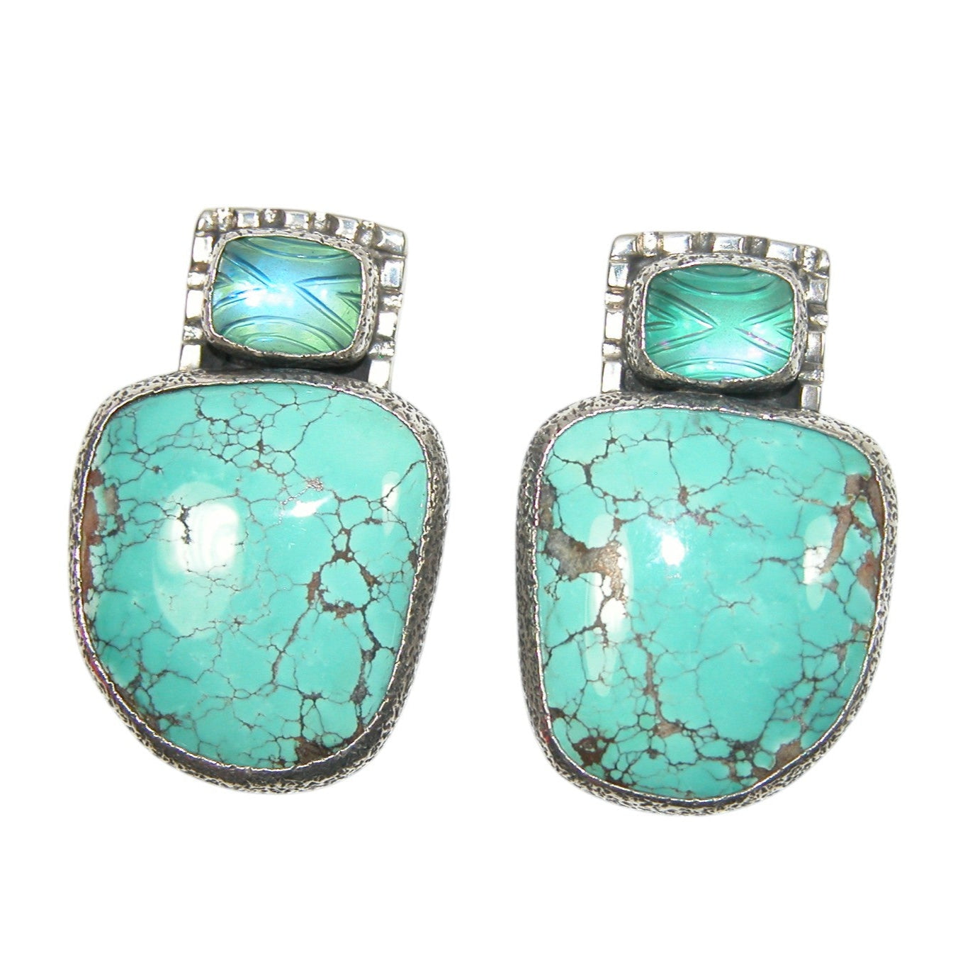 34008 Turquoise Two Stone Sterling Silver Earrings