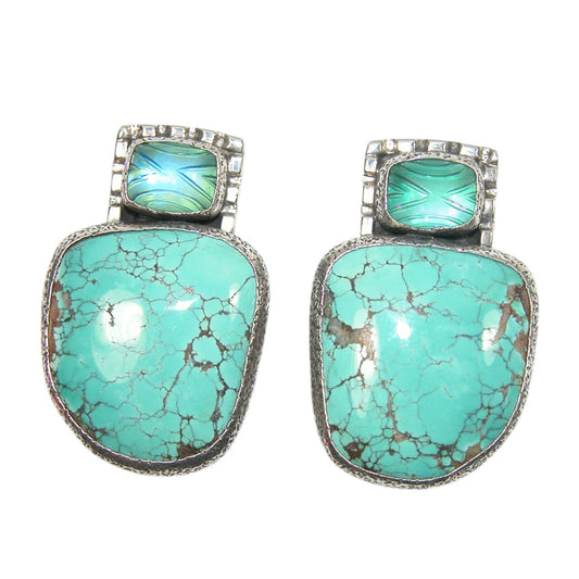 34008 Turquoise Two Stone Sterling Silver Earrings