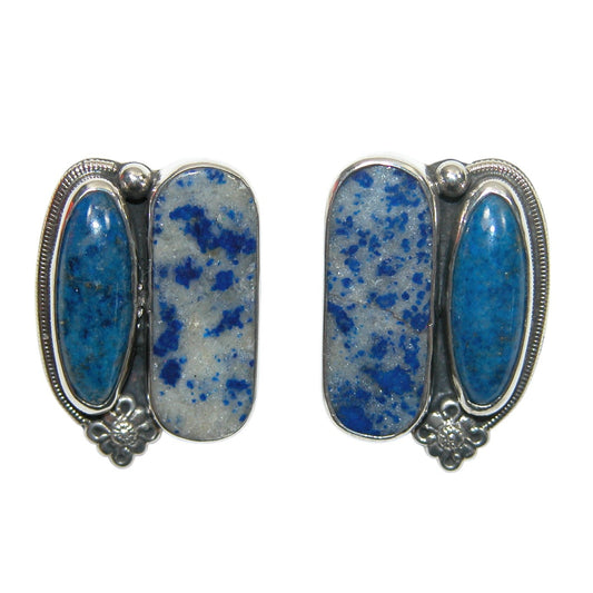 Blue Lapis Two Stone Sterling Silver Earrings