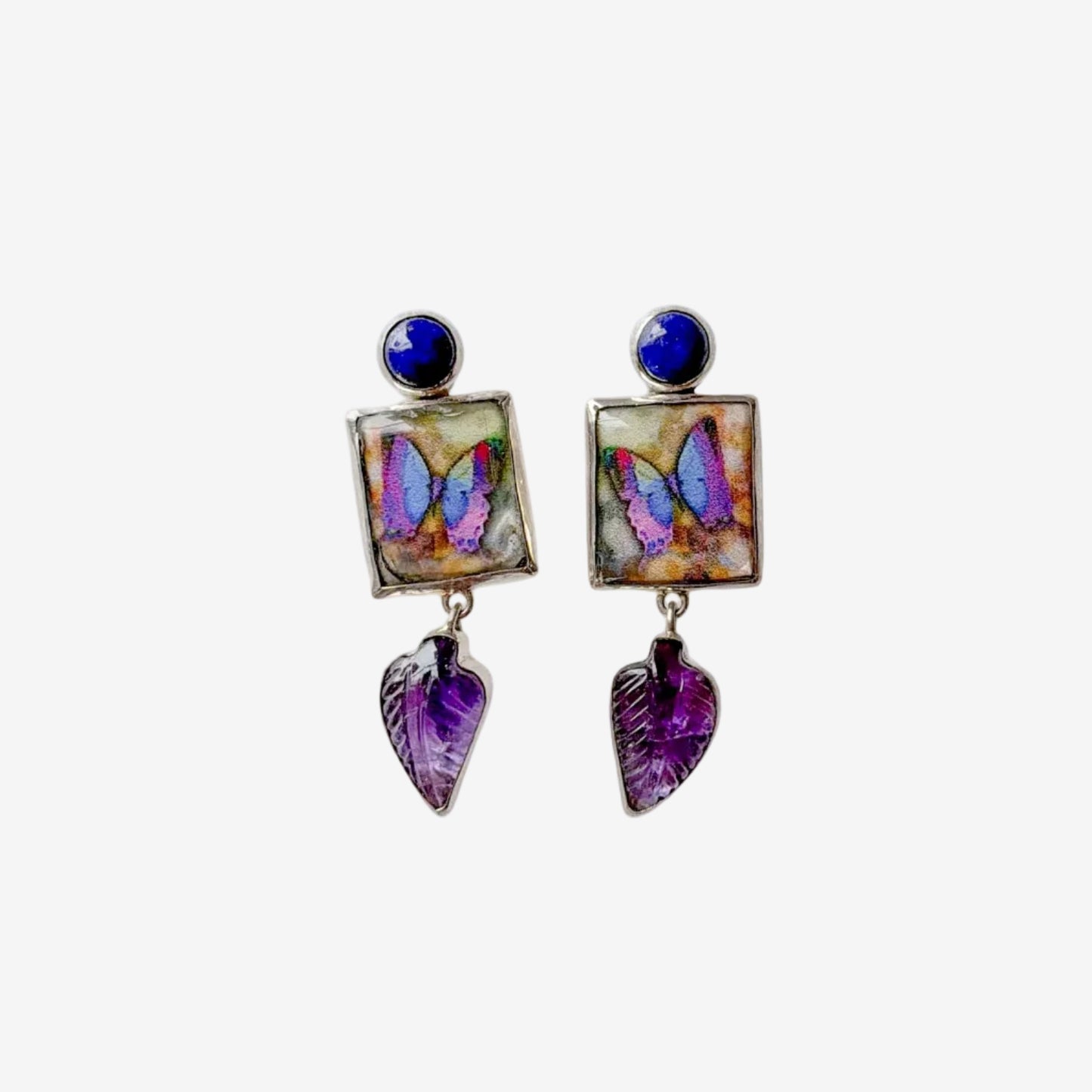 34023 Handmade Tile Butterfly, Lapis, Amethyst Earrings