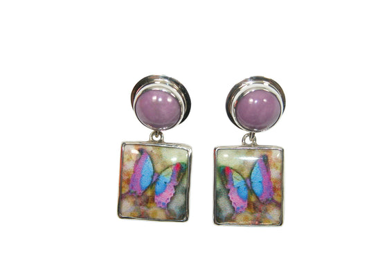 34025 Hand Made Tile, Phosphosiderite Sterling Silver Earrings